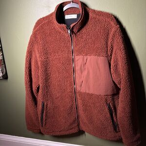 Hill City Mens Sherpa Fleece Full Zip Jacket Large Brown Deep Pile Coat